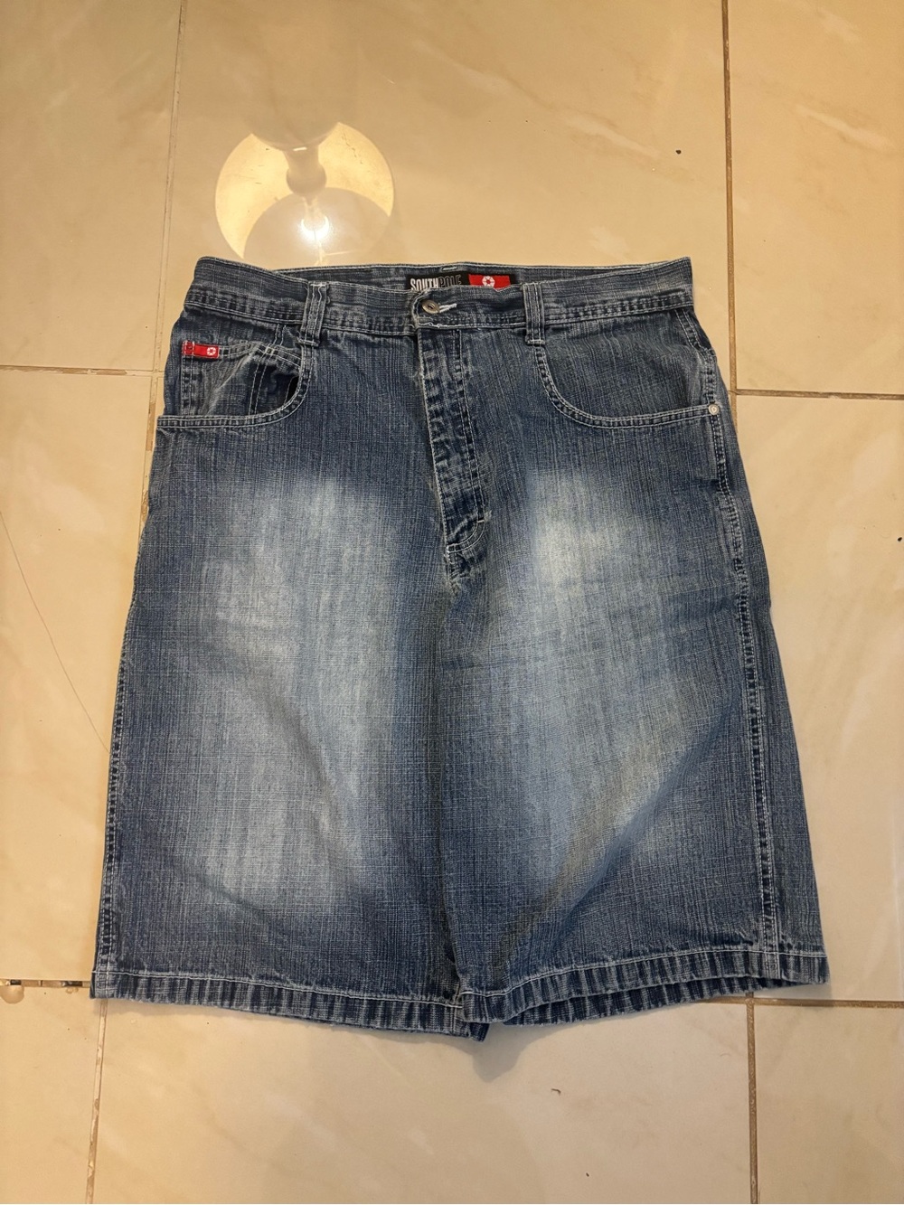 South Pole Men's Faded Blue Relaxed Denim Shorts